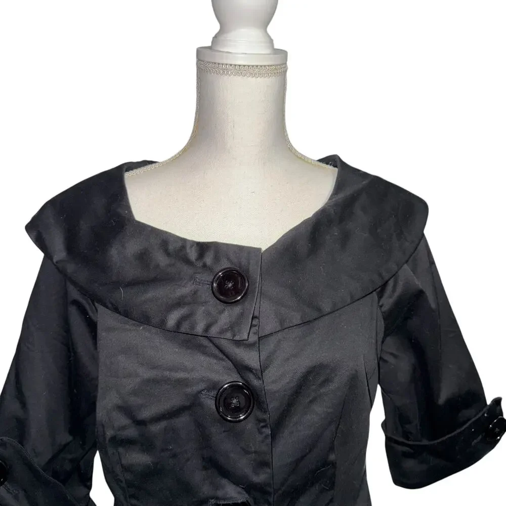 Vintage Black Portrait Collar Cropped Short Sleeve Jacket Blazer Zebra Lined SZ6 - Picture 7 of 13